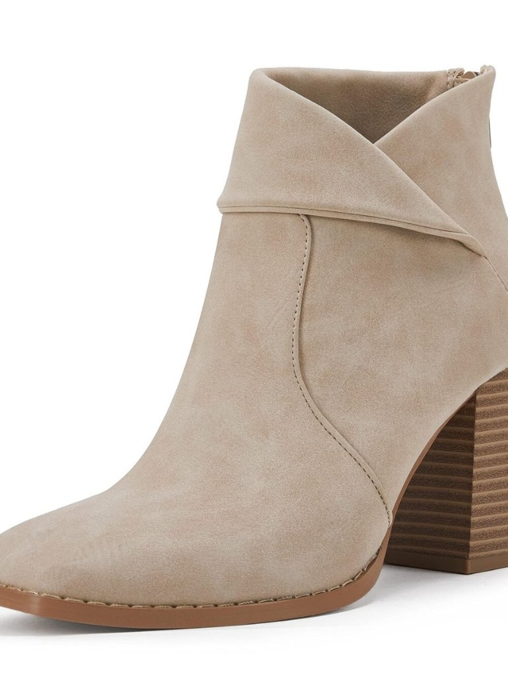Women's Square Toe Ankle Boots High Chunky Stacked Heel Slip On Criss Cross